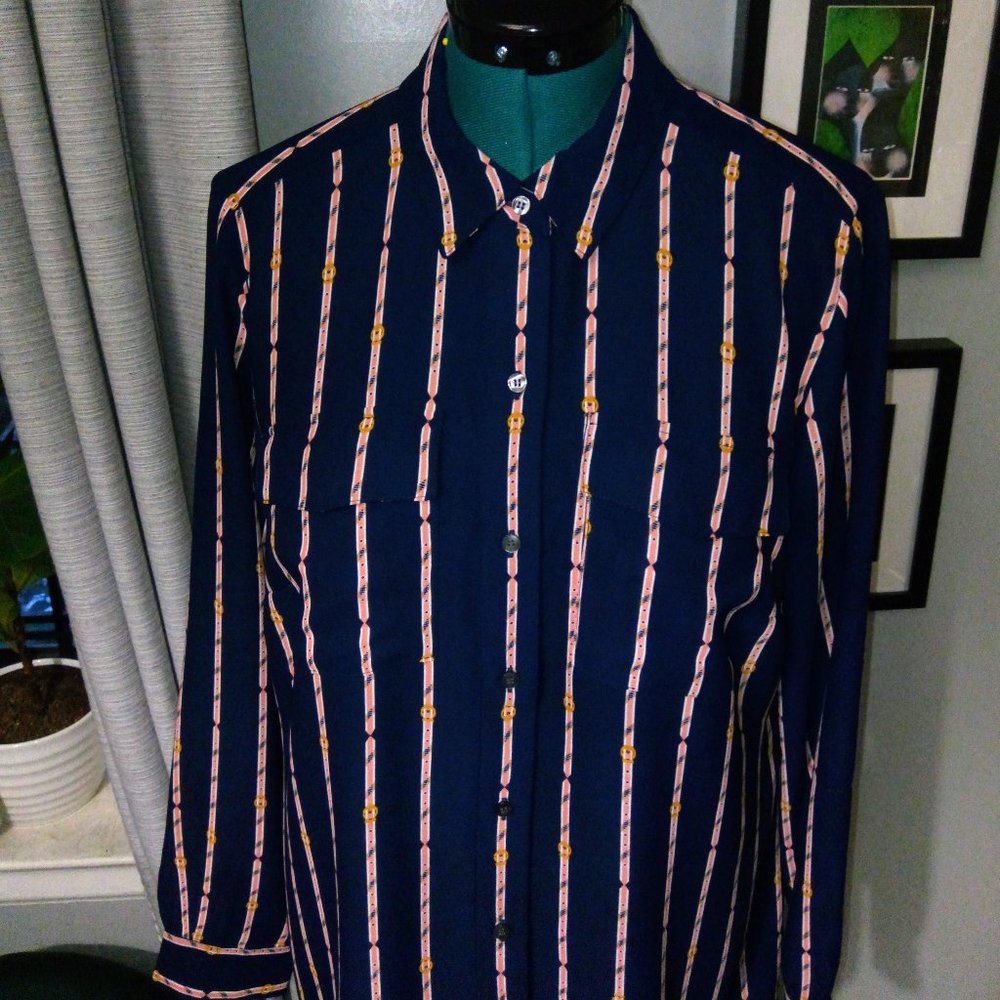 Natuical Striped Collared Blouse by Charter Club Sz Large NWT - Picture 4 of 15